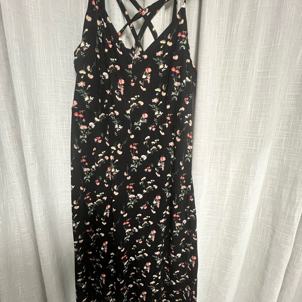 Floral Black Maxi Dress with Strappy Back